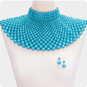 Elegant Blue Pearl Necklace and Earring Set